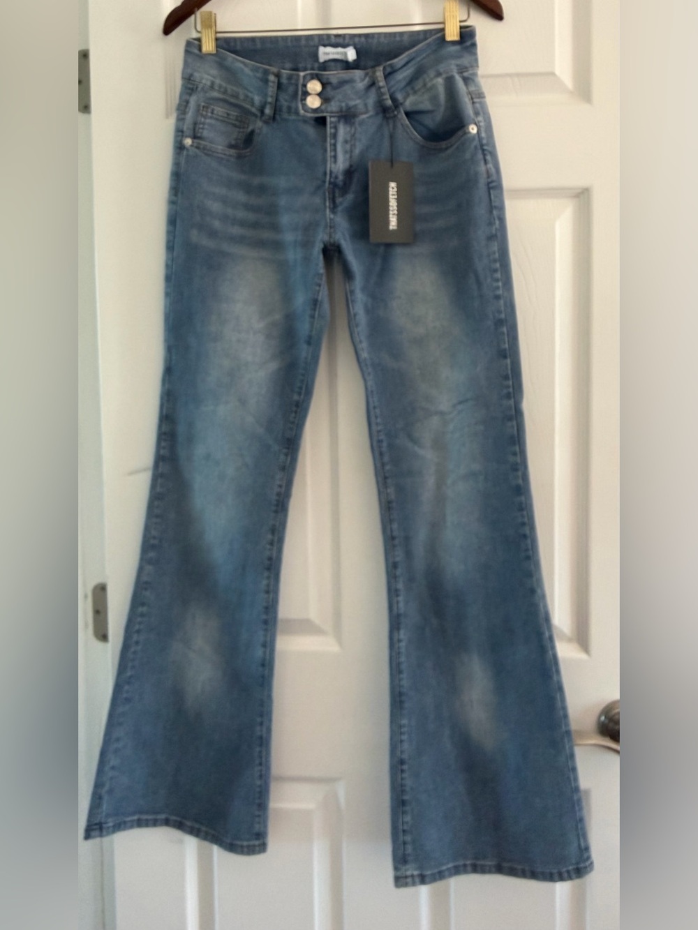 Women's Light Blue Flare Jeans — Mid-Rise Stretch Denim